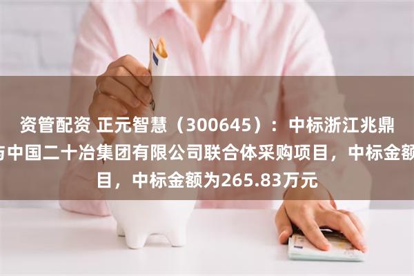 资管配资 正元智慧（300645）：中标浙江兆鼎建设有限公司与中国二十冶集团有限公司联合体采购项目，中标金额为265.83万元